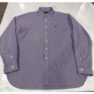 Polo Ralph Lauren Men’s Long Sleeve Button-Down Collar Purple Stripe 17 1/2 44